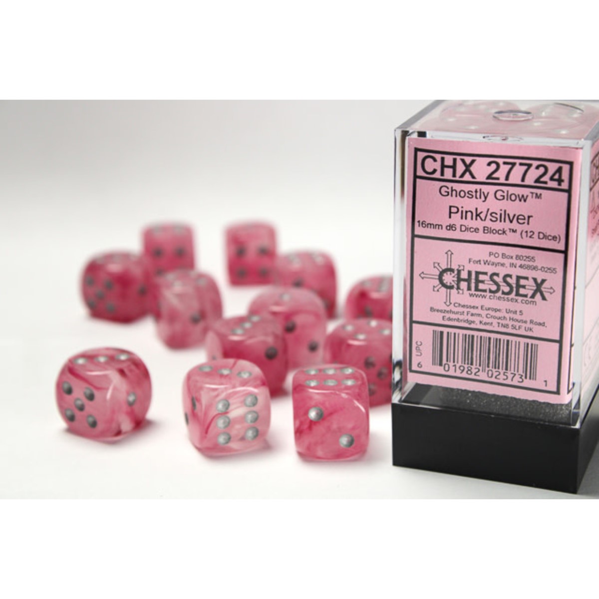 chessex-ghostly-glow-dice-pink-silver-16mm-d6-dice